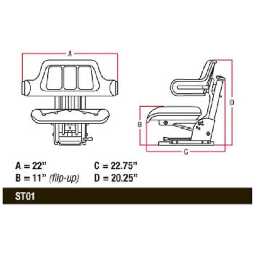 Flip up Tractor Seat with Suspension / Arm Rests