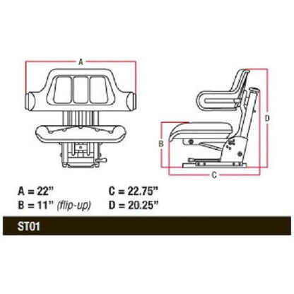 Flip up Tractor Seat with Suspension / Arm Rests