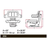 Flip up Tractor Seat with Suspension / Arm Rests