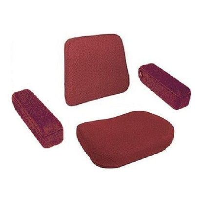 Four-piece brown fabric tractor seat cushion set with steel back for Case, International, and Massey Ferguson tractors.