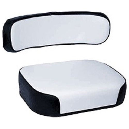 Two-piece white and black vinyl tractor seat cushion set for Oliver and White tractors with durable hand-stitched design.