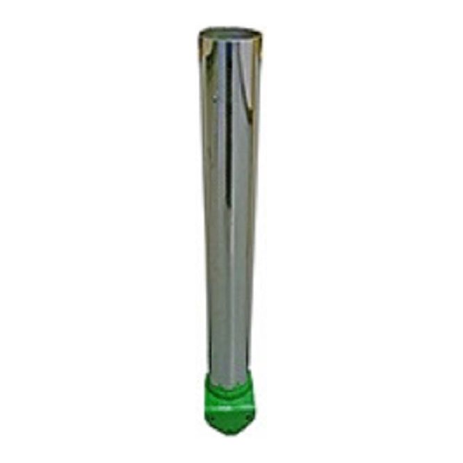 24-inch chrome exhaust stack for John Deere with a 3-inch outer diameter and 3-bolt green mounting flange.