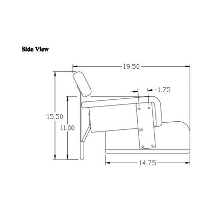 Technical side view diagram of a 3-piece John Deere tractor seat cushion set with detailed measurements.